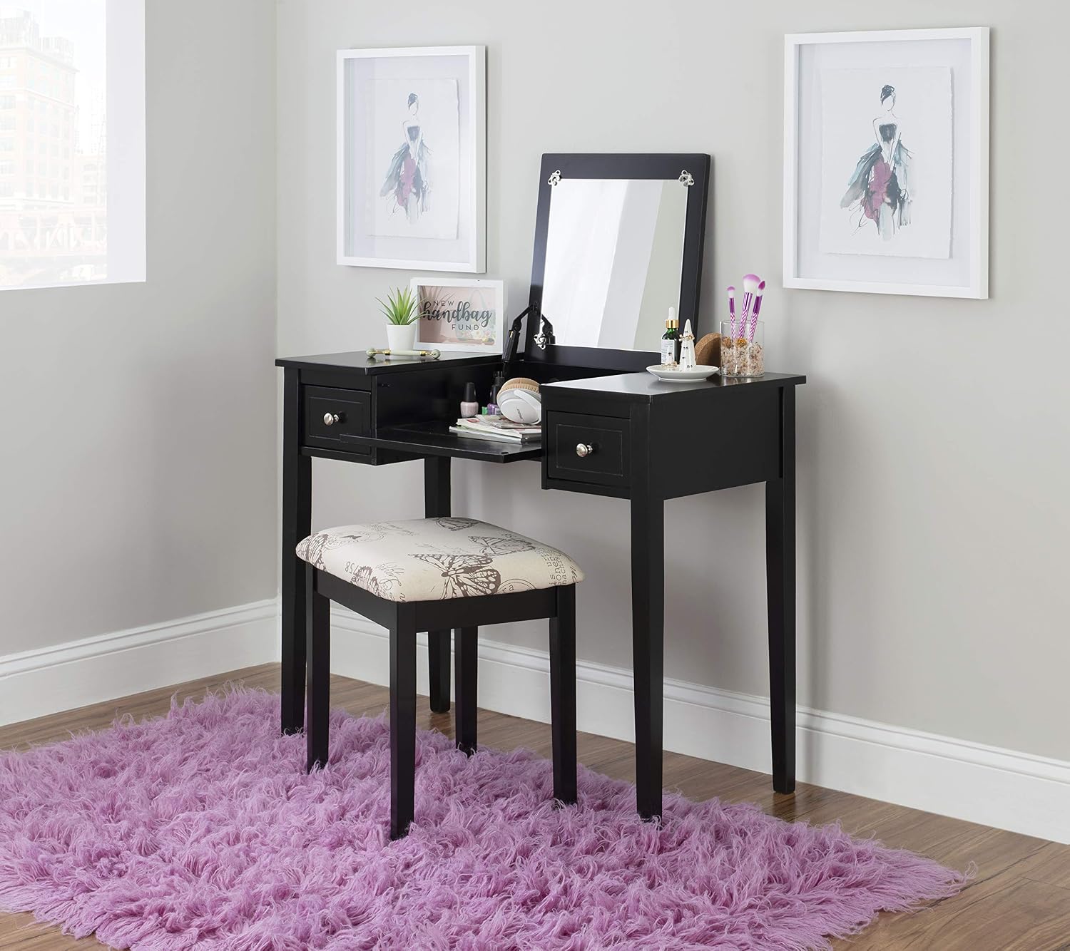 Linon Vanity Set, Black