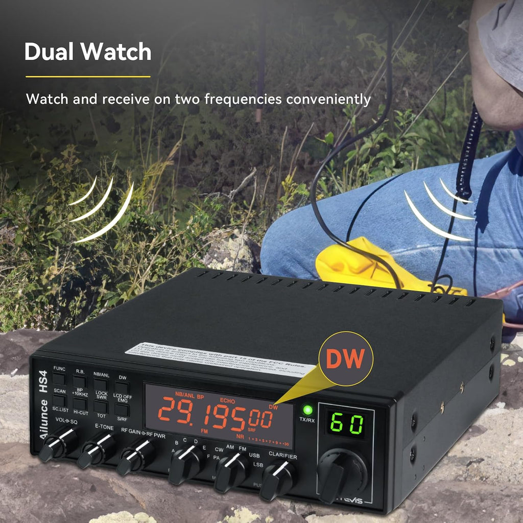 Retevis Ailunce HS4 10 Meter Radio, SSB Ham Radio Base Station, CW/LSB/USB/AM/FM/PA Mobile Transceiver, Noise Reduction, ASQ, SWR Protection, Long Range Amateur Mobile Radio for Contest, Truck, Shacks
