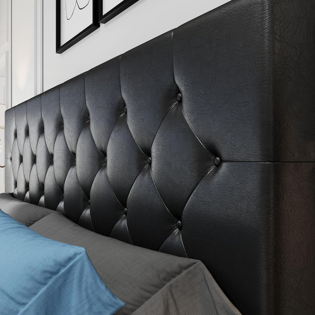 HOOMIC King Platform Storage Bed Frame with 4 Drawers & Adjustable Headboard, Wooden Slats, No Box Spring Needed, Diamond Stitched Button Tufted Design, Black
