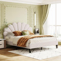 Harper & Bright Designs Queen Size Upholstered Platform Bed Frame with Flower Pattern Velvet Headboard for Boys Girls Kids Adults, Beige