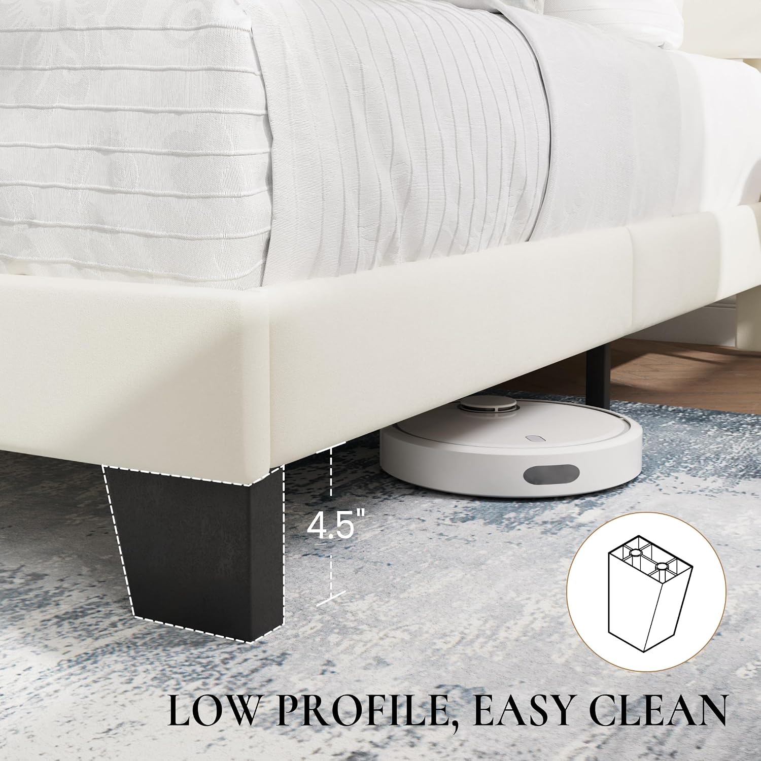 SHA CERLIN King Platform Bed Frame with Velvet Upholstered Headboard, Mattress Foundation with Strong Wooden Slats Support, No Box Spring Needed, Cream