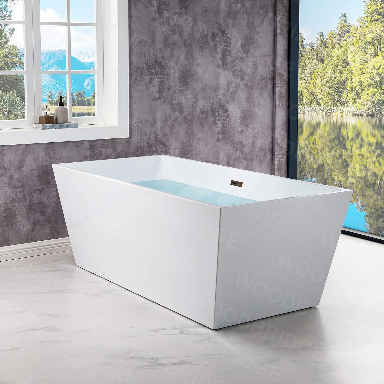 WOODBRIDGE 67' Acrylic Freestanding Bathtub Contemporary Soaking White Tub with Oil Rubbed Bronze Overflow and Drain，BTA1512-ORB-Drain&O