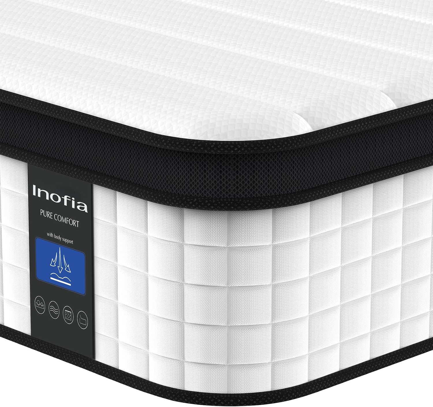 Inofia 12 Inch King Mattress, Hybrid Innerspring King Size Mattresses, Cool Bed with Breathable Soft Knited Fabric Cover, 101 Nights Trial