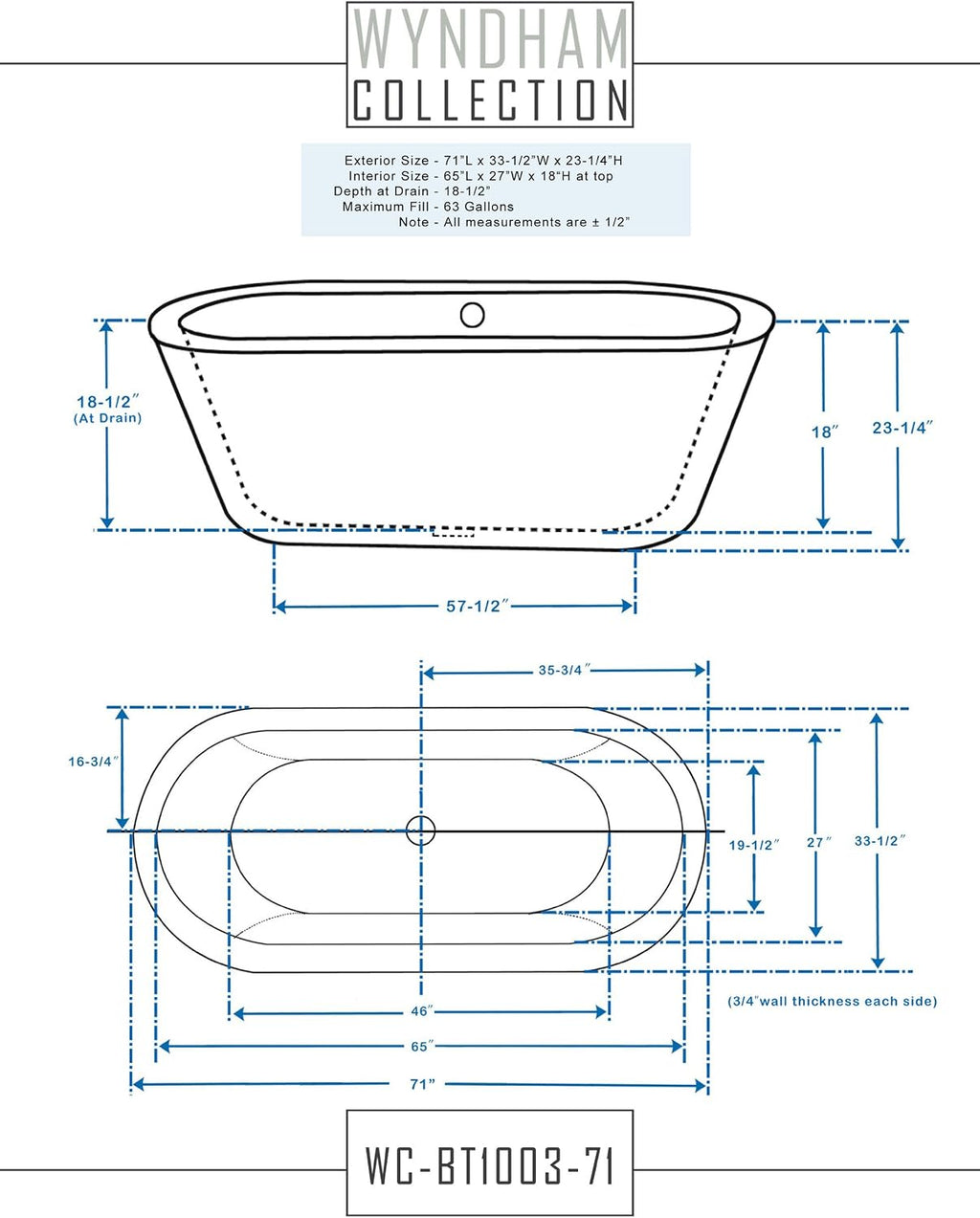Mermaid 71 inch Freestanding Bathtub in White with Polished Chrome Drain and Overflow Trim