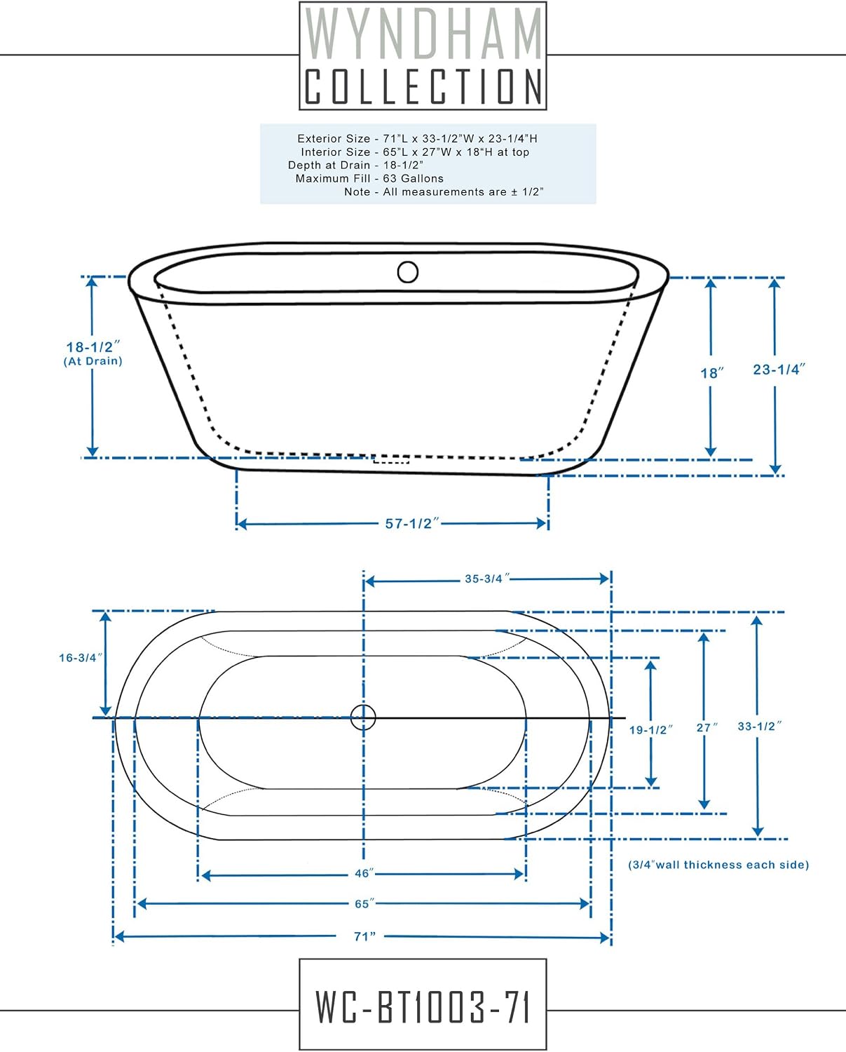 Mermaid 71 inch Freestanding Bathtub in White with Polished Chrome Drain and Overflow Trim