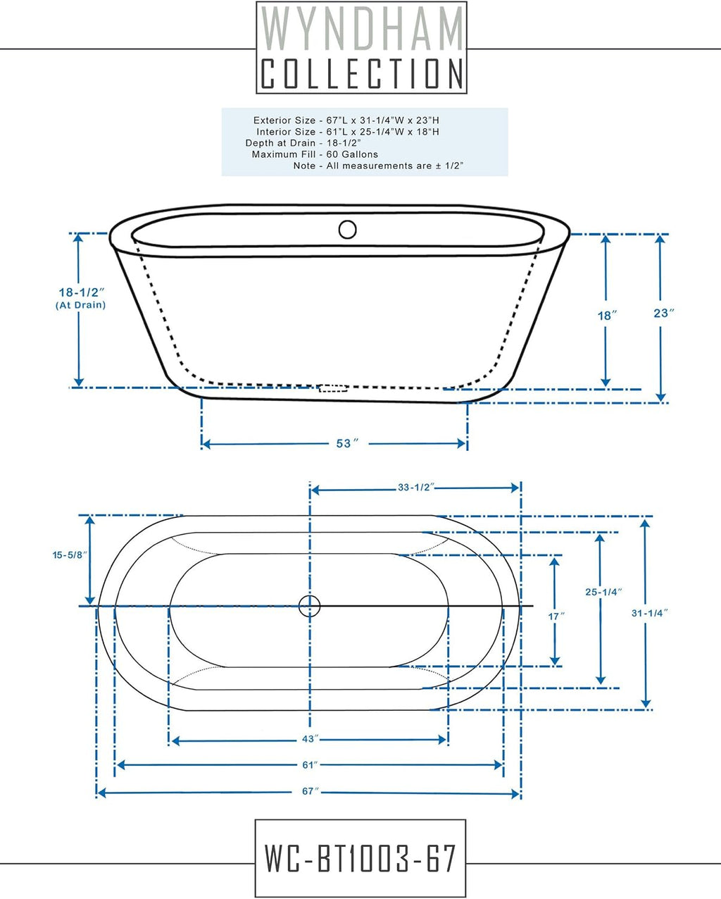 Mermaid 67 inch Freestanding Bathtub in White with Polished Chrome Drain and Overflow Trim