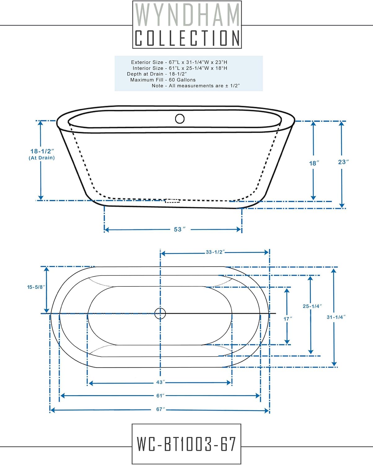 Mermaid 67 inch Freestanding Bathtub in White with Polished Chrome Drain and Overflow Trim