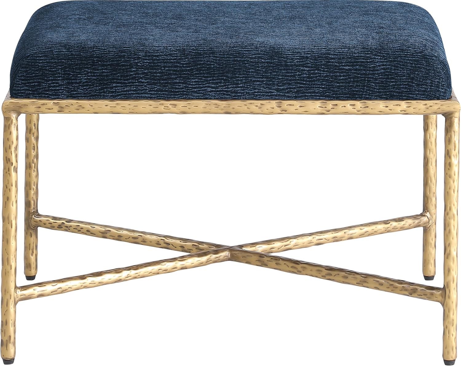 Meridian Furniture 22061Navy Valley Collection Modern | Contemporary Bench with Soft Navy Chenille Fabric, Brushed Brass Forged Iron Metal Legs and Frame, 25' W x 18' D x 18' H, Navy