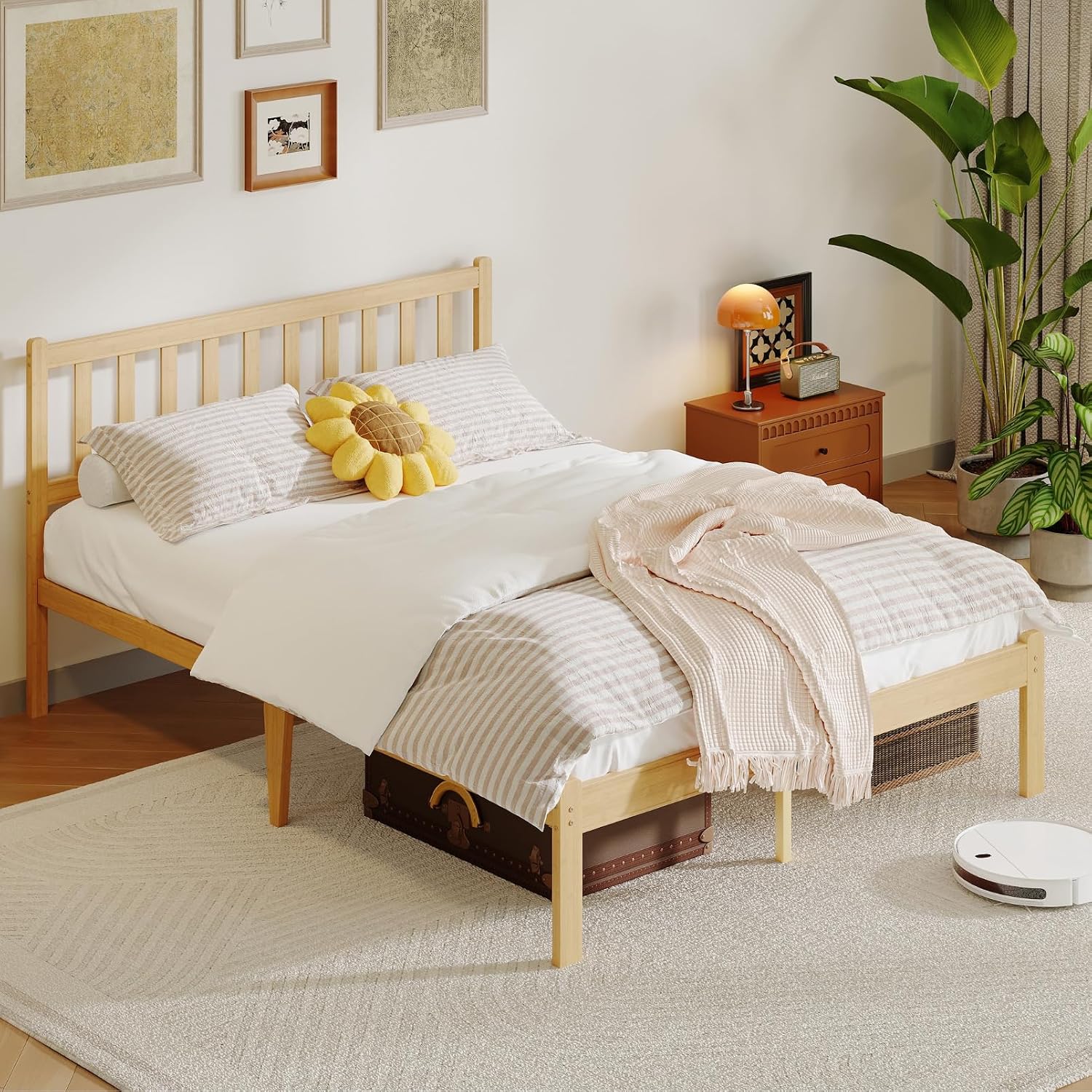 12 in High Solid Bamboo Wood Full Bed Frame with Headboard, Platform Full Size Bed Frame, Heavy Duty, No Box Spring Needed, Nosie Free