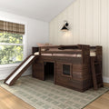 Max & Lily Modern Farmhouse Low Loft (Twin), with Slide, Barnwood Brown