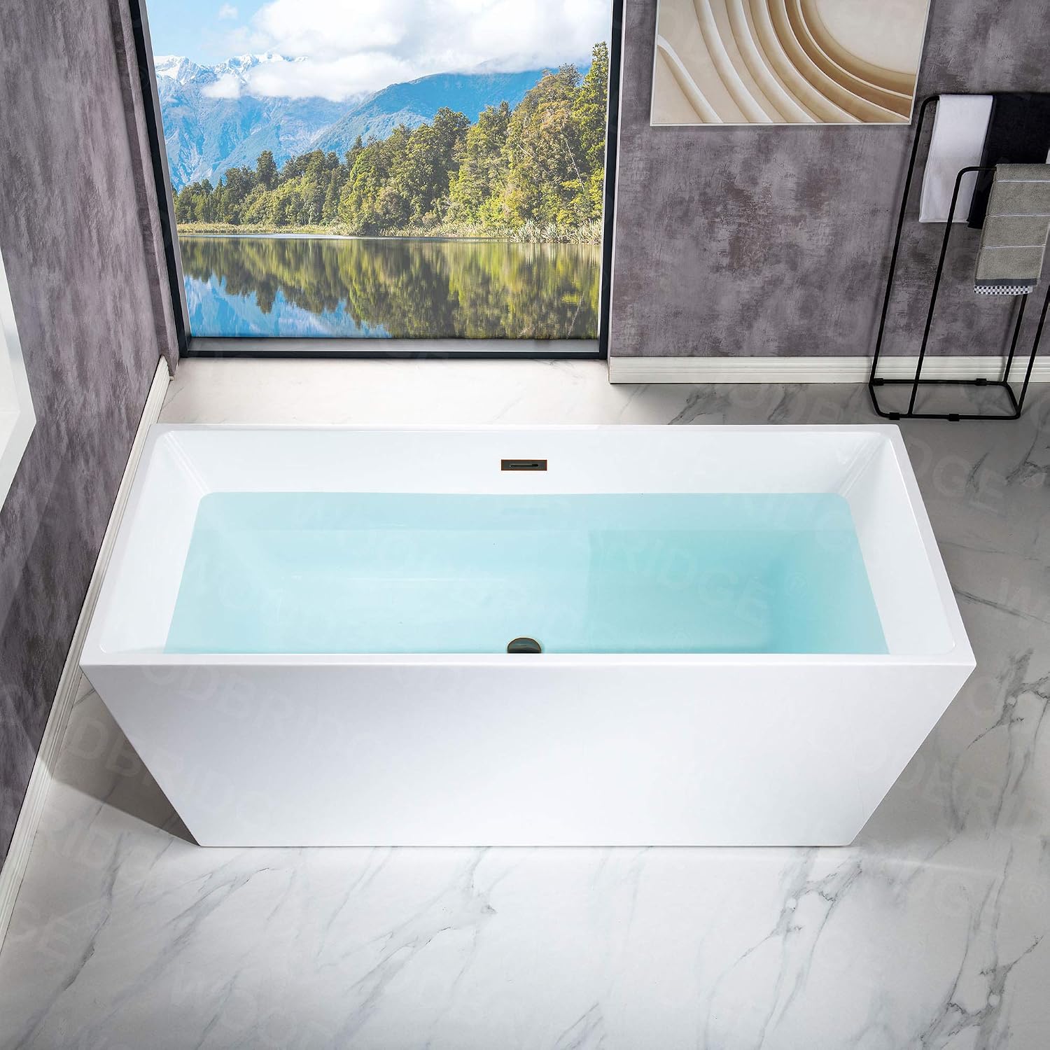 WOODBRIDGE 67' Acrylic Freestanding Bathtub Contemporary Soaking White Tub with Oil Rubbed Bronze Overflow and Drain，BTA1512-ORB-Drain&O