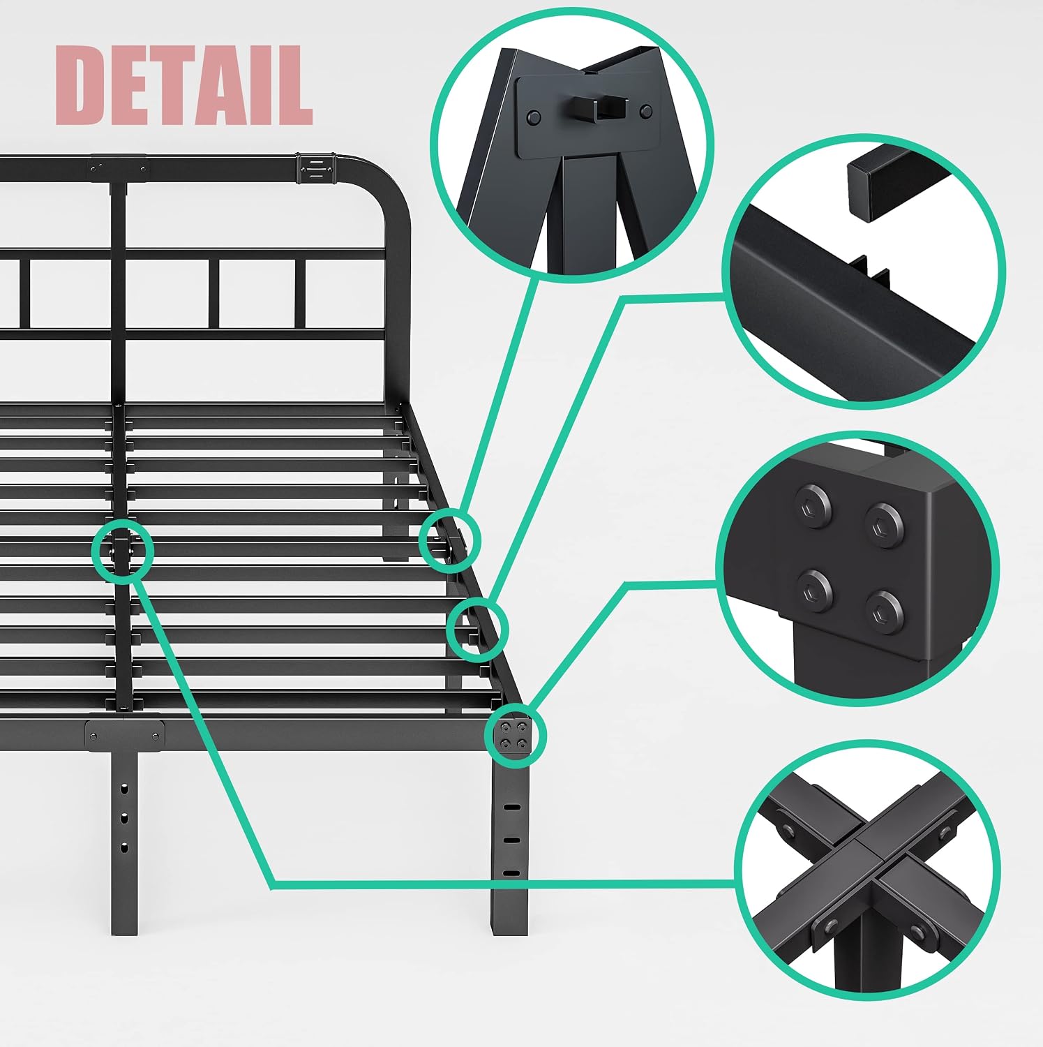 ZIYOO 14 Inch King Size Bed Frame with Headboard, Heavy Duty Steel Slats with 1500 Pounds Support for Mattress, No Box Spring Needed, Easy Assembly, Noise Free—Black