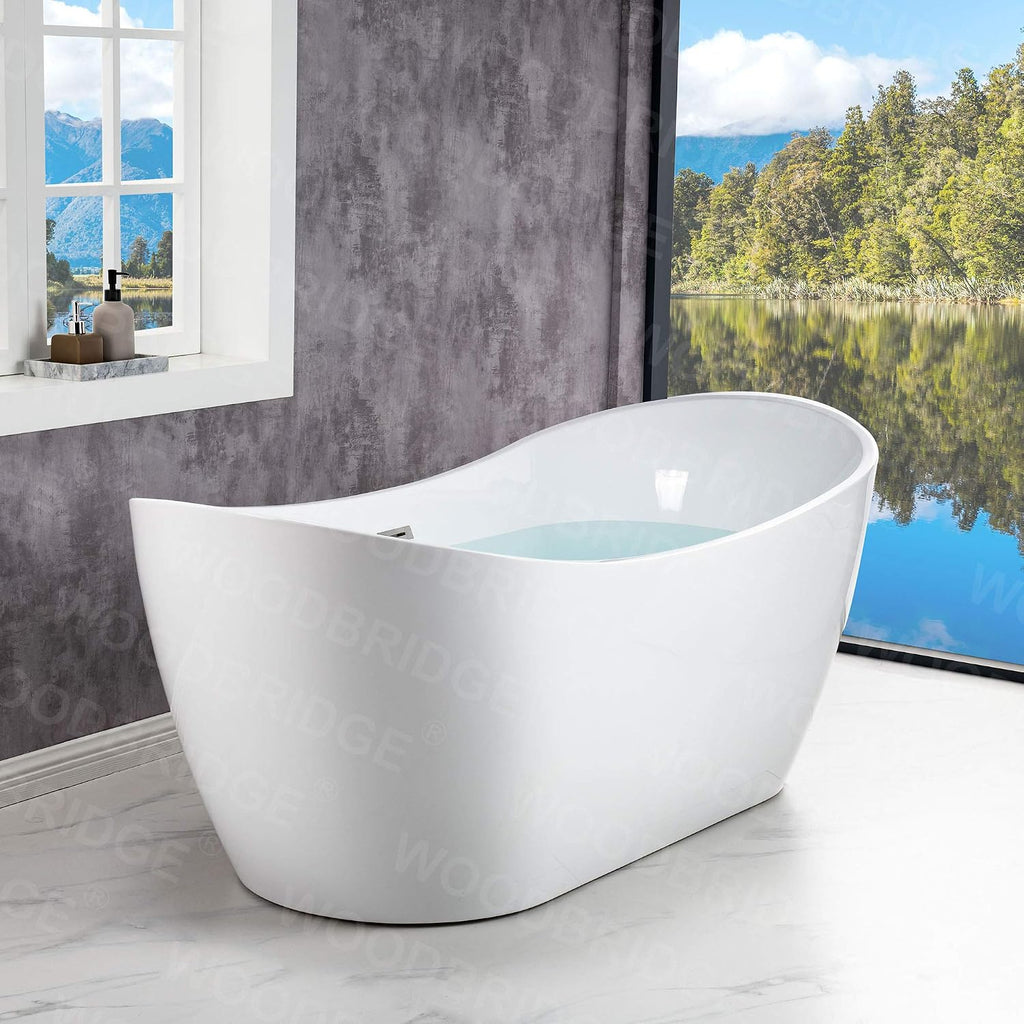 WOODBRIDGE 71'Freestanding White Acylic Soaking Bathtub with Chrome Drain and Overflow,B0017 C
