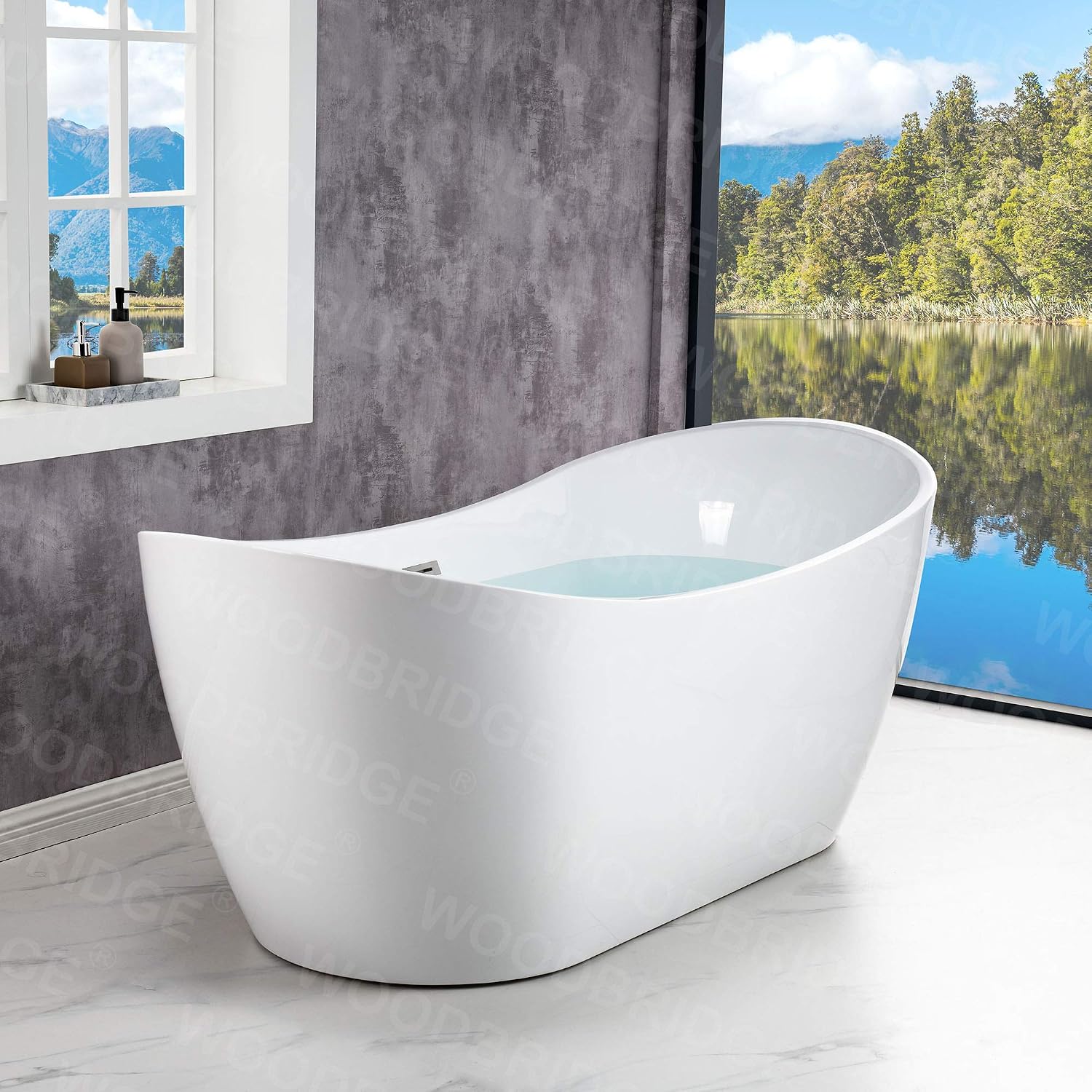 WOODBRIDGE 71'Freestanding White Acylic Soaking Bathtub with Chrome Drain and Overflow,B0017 C