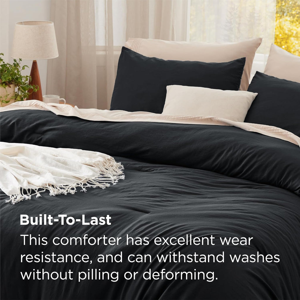 Bedsure Super King Comforter Set, Black Soft Prewashed Bedding for All Seasons, 3 Pieces GentleSoft™ Bed Set, 1 Lightweight Comforter (120'x120') and 2 Pillowcases (20'x36')
