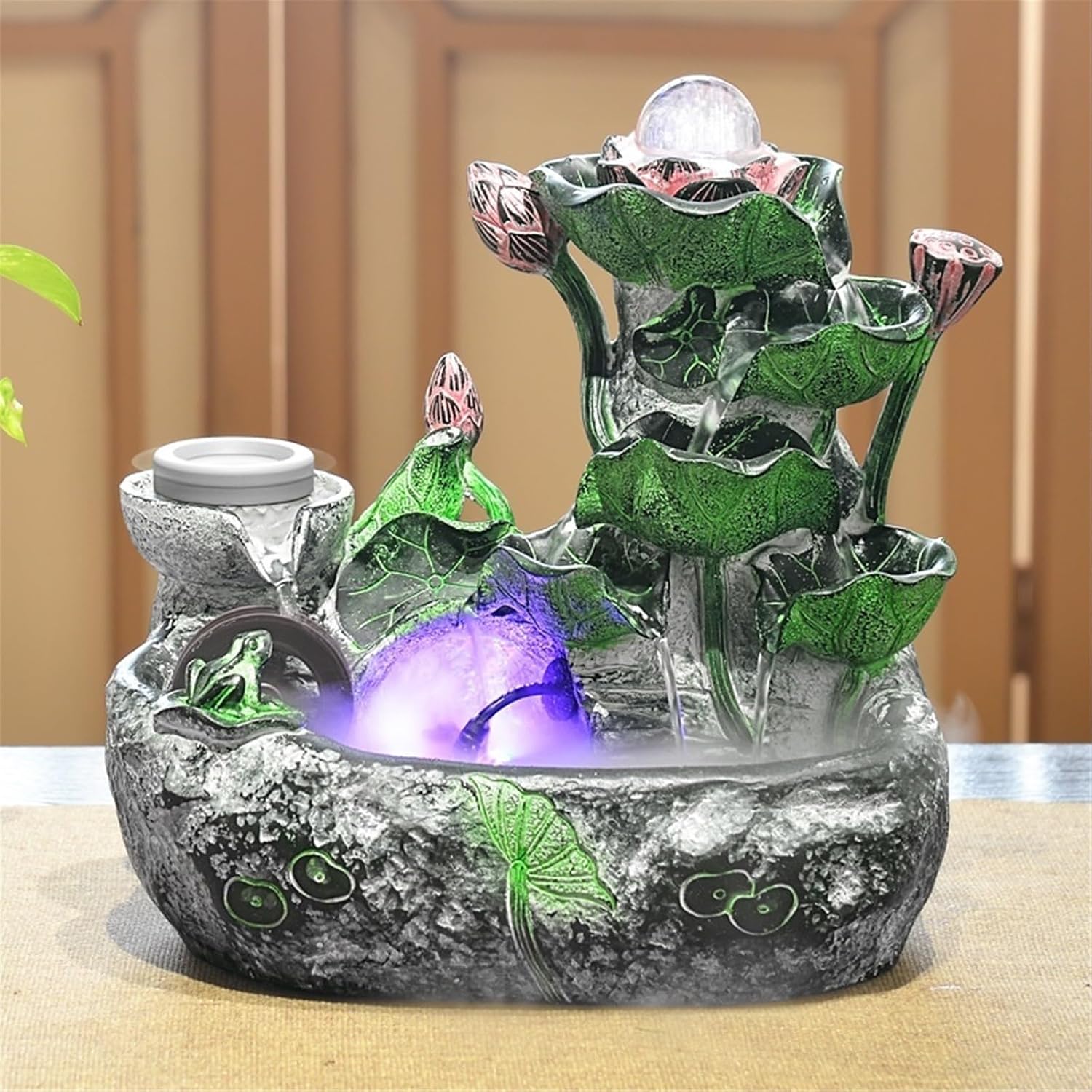 Tabletop Fountain Tabletop Water Fountain Lotus Feng Shui Wheel Indoor Circulating Ornaments(Medium)