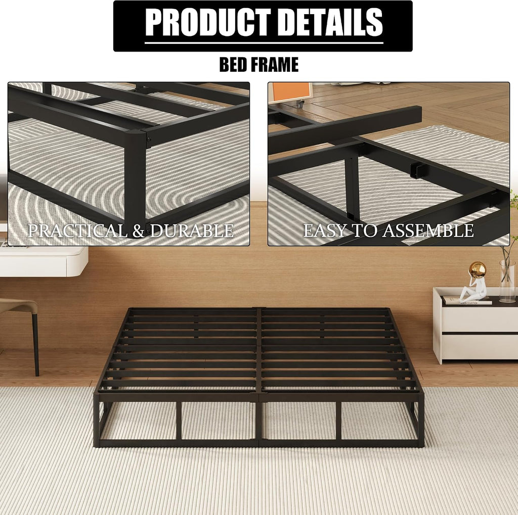 NHODIR 9 Inch King Box Spring, High Profile Box Spring King Size Heavy Duty Metal Mattress Foundation with Upholstered Fabric Cover, Easy Assembly