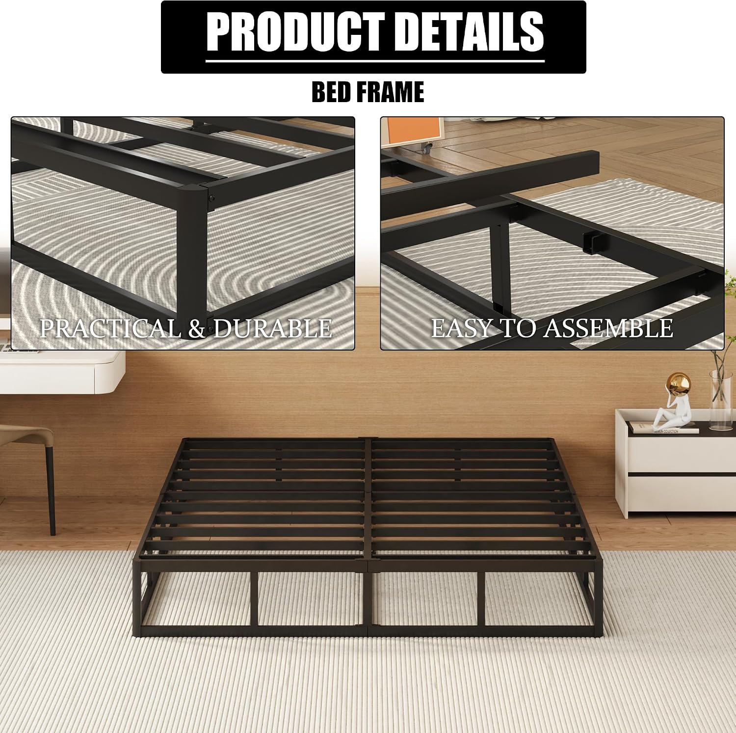 NHODIR 9 Inch King Box Spring, High Profile Box Spring King Size Heavy Duty Metal Mattress Foundation with Upholstered Fabric Cover, Easy Assembly