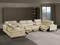 BlackJack Furniture Antonio 8 Piece U Shaped Power Reclining Sectional Sofa, Modular Couch with Top Grain Italian Leather, 4 Electric Recliners, USB & Wireless Chargers, Storage Console, Beige