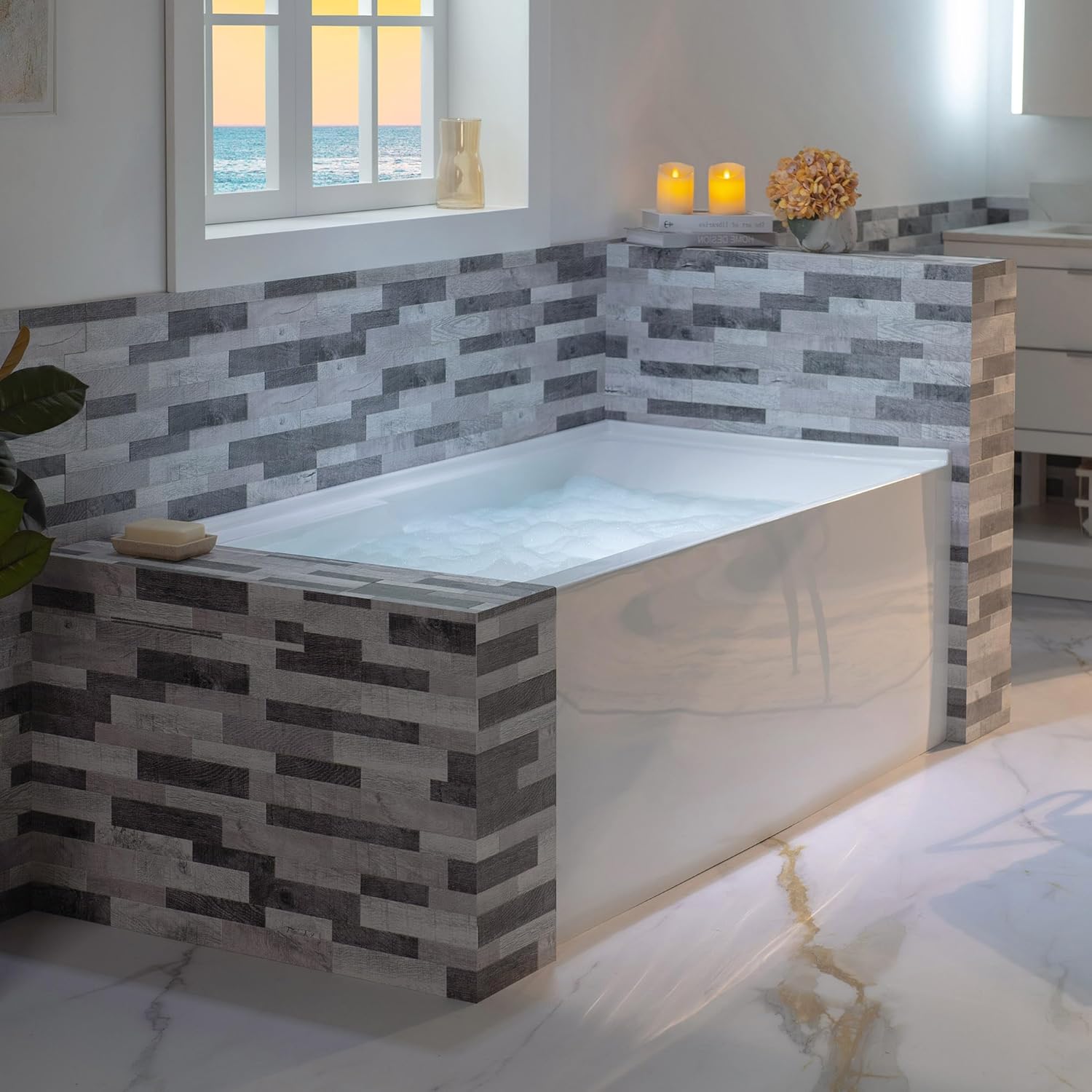 WOODBRIDGE 60' Acrylic Rectangular Alcove Soaking Bathtub in White with Left Drain, Oil Rubbed Bronze pop-UP Drain Included BA6030L