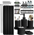 Hearth & Harbor Bathroom Set - Black Bathroom Accessories Set, 24PC Bathroom Accessory Set, Bathroom Sets with Shower Curtain Set, Adhesive Corner Shower Caddy Hanging & Soap Dispenser