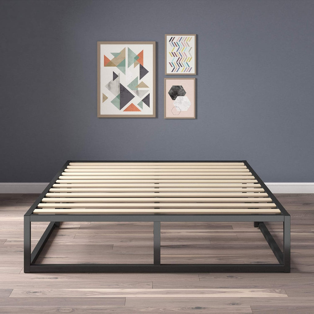 Modern Studio 10 Inch Platforma Low Profile Bed Frame/Mattress Foundation/Boxspring Optional/Wood slat support, Full, Black