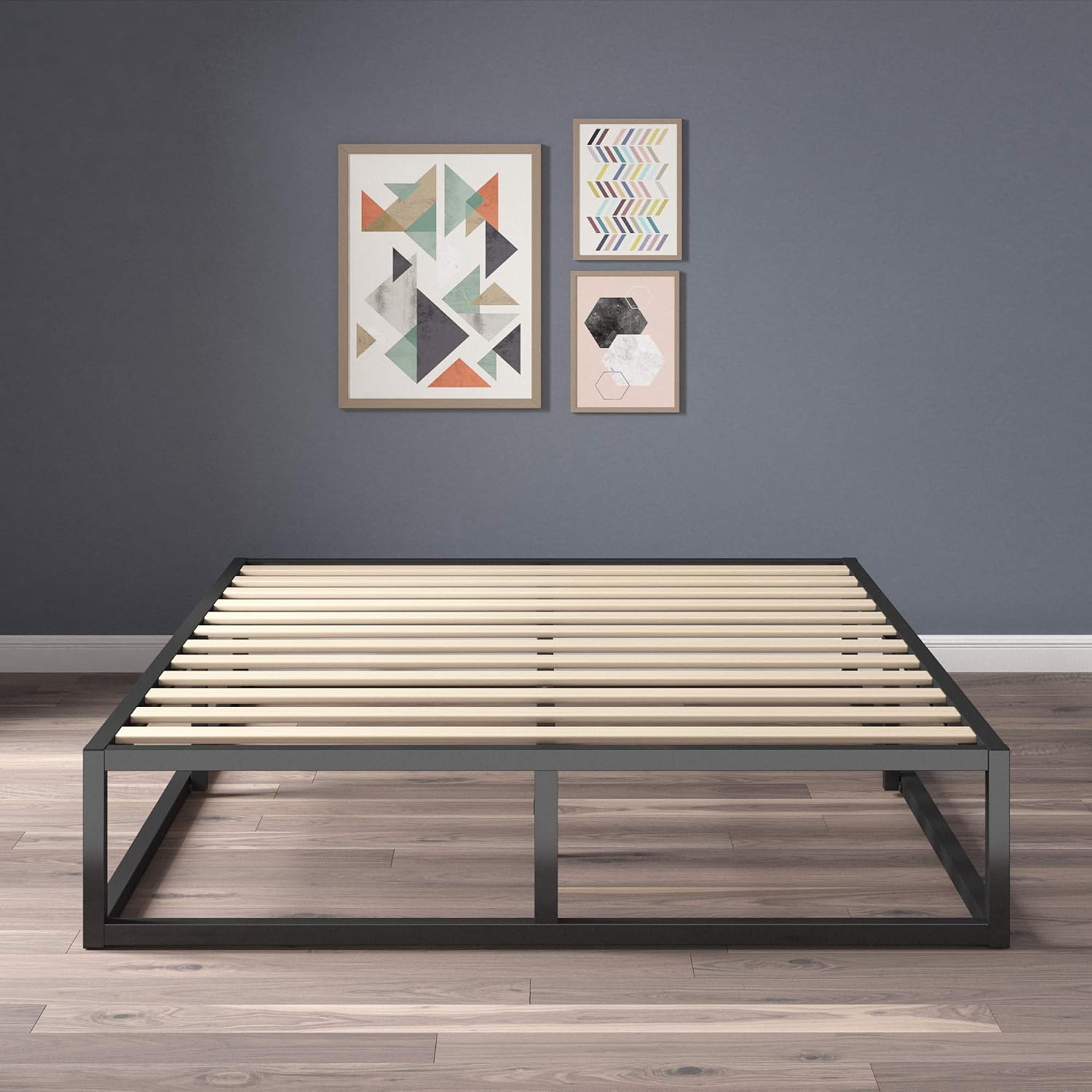Modern Studio 10 Inch Platforma Low Profile Bed Frame/Mattress Foundation/Boxspring Optional/Wood slat support, Full, Black