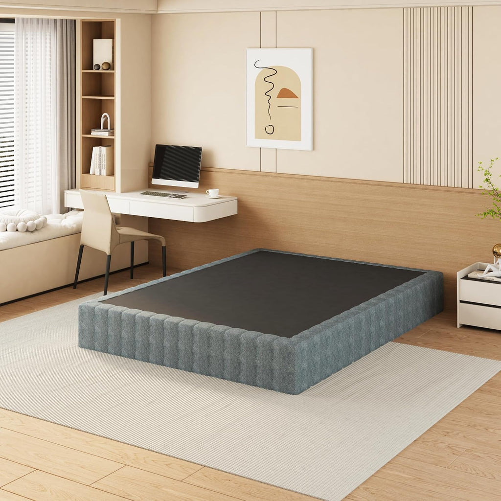 NHODIR 9 Inch King Box Spring, High Profile Box Spring King Size Heavy Duty Metal Mattress Foundation with Upholstered Fabric Cover, Easy Assembly