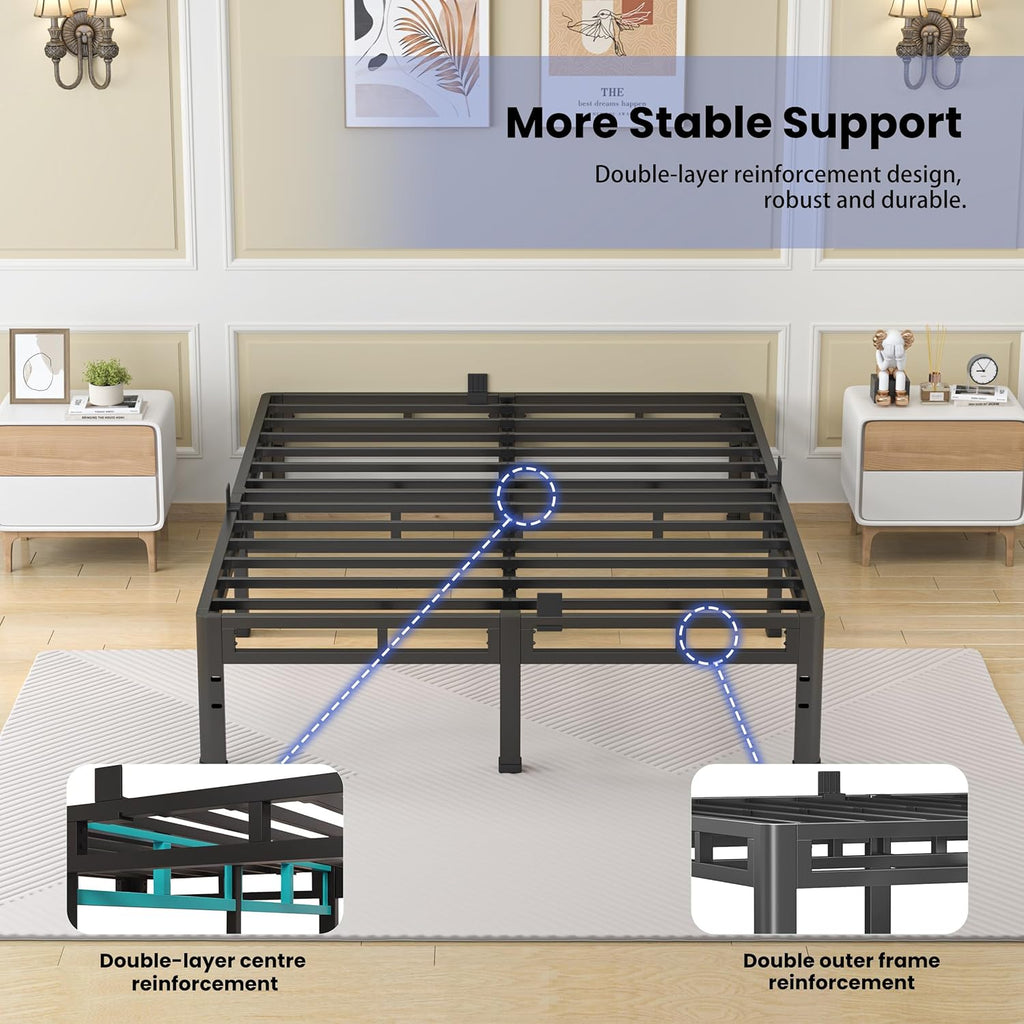 NKZ 12 Inch Full Size Bed Frame, Metal Bed Frame & Box Spring 2 in 1 Platform with Round Corner Legs, 4000Lbs Heavy Duty Metal Frame, Mattress Slide Stopper, Headboard Hole, Noise-Free, Easy Assembly