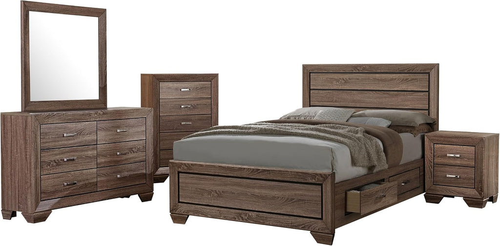 Coaster Home Furnishings Kauffman Transitional 5-Piece Bedroom Set Eastern King Size Storage Panel Bed Frame 54-inch Headboard Washed Taupe 204190KE-S5