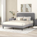 KLMM Modern Queen Size Upholstered Platform Bed, No Box Spring Needed, Velvet Fabric, Suitable for Bedroom Use, Easy to Assemble (Gray#G^)