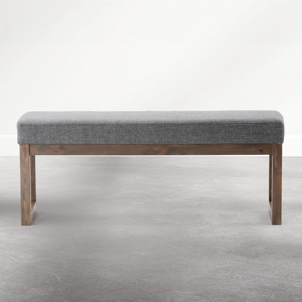 SIMPLIHOME Milltown Large Ottoman Bench - 44 inch Wide Upholstered Linen Look Fabric Rectangle Footstool Ottoman in Parisian Grey, Contemporary Bench for Entryway with Cushioned Seat, Assembled