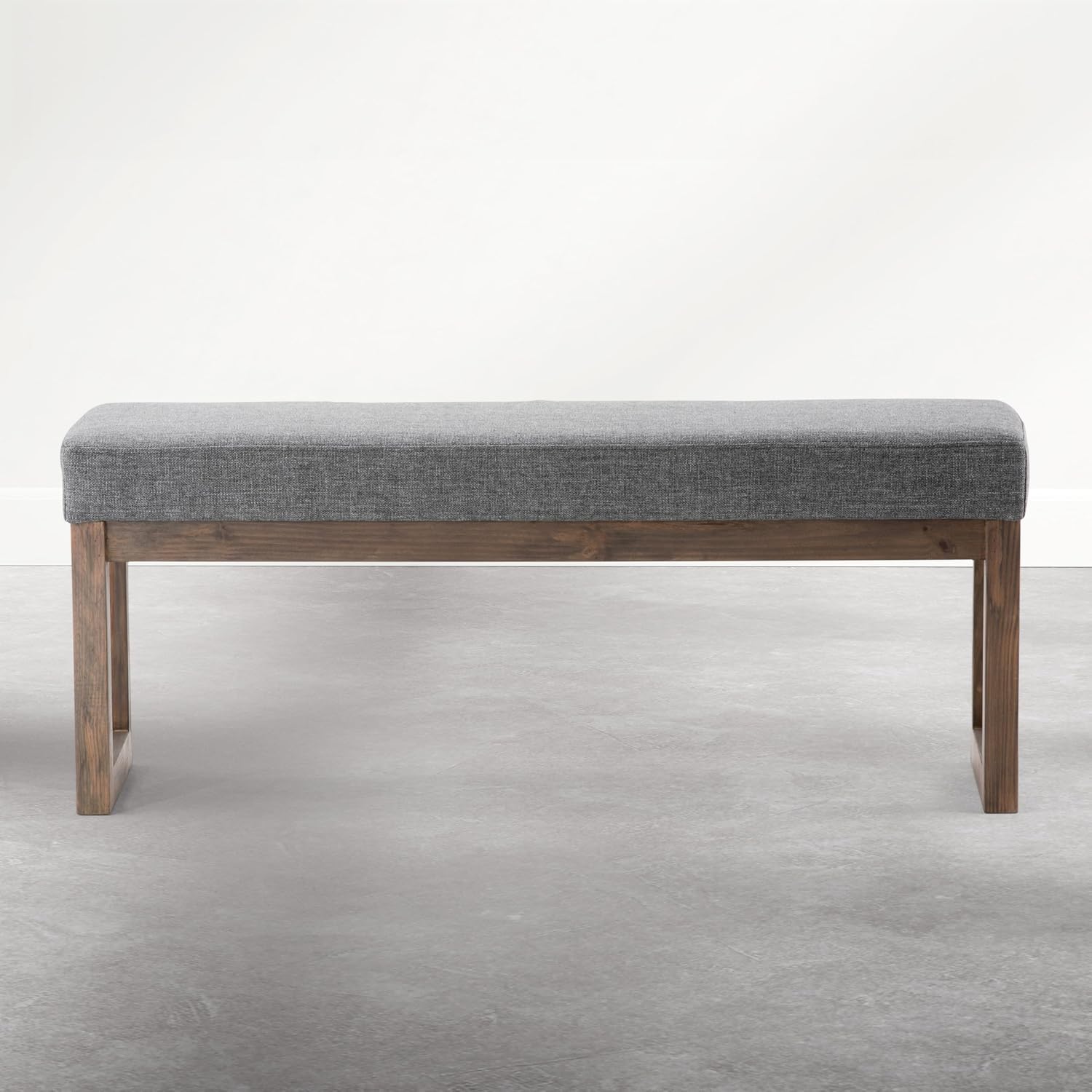 SIMPLIHOME Milltown Large Ottoman Bench - 44 inch Wide Upholstered Linen Look Fabric Rectangle Footstool Ottoman in Parisian Grey, Contemporary Bench for Entryway with Cushioned Seat, Assembled