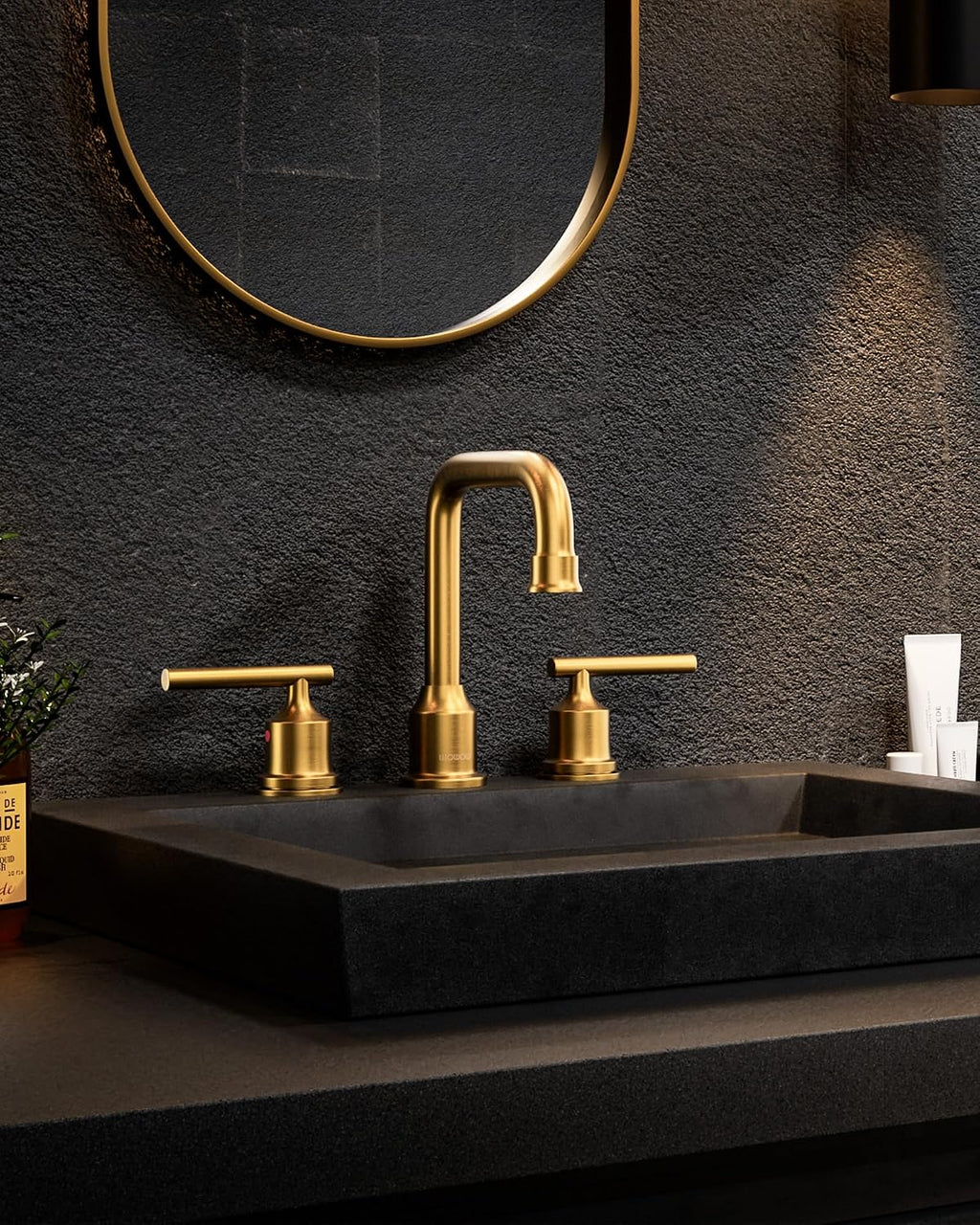Brushed Gold Bathroom Faucet Set: WOWOW Widespread Bathroom Sink Faucet 3 Hole with Pop-up Drain and Supply Lines, 8 Inch Vanity Taps 3 Pieces Basin Tap 2 Handle Modern (Set of 2)