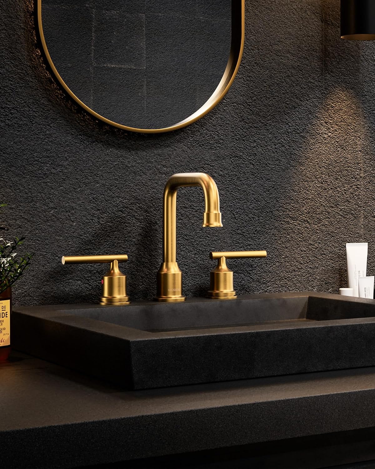 Brushed Gold Bathroom Faucet Set: WOWOW Widespread Bathroom Sink Faucet 3 Hole with Pop-up Drain and Supply Lines, 8 Inch Vanity Taps 3 Pieces Basin Tap 2 Handle Modern (Set of 2)