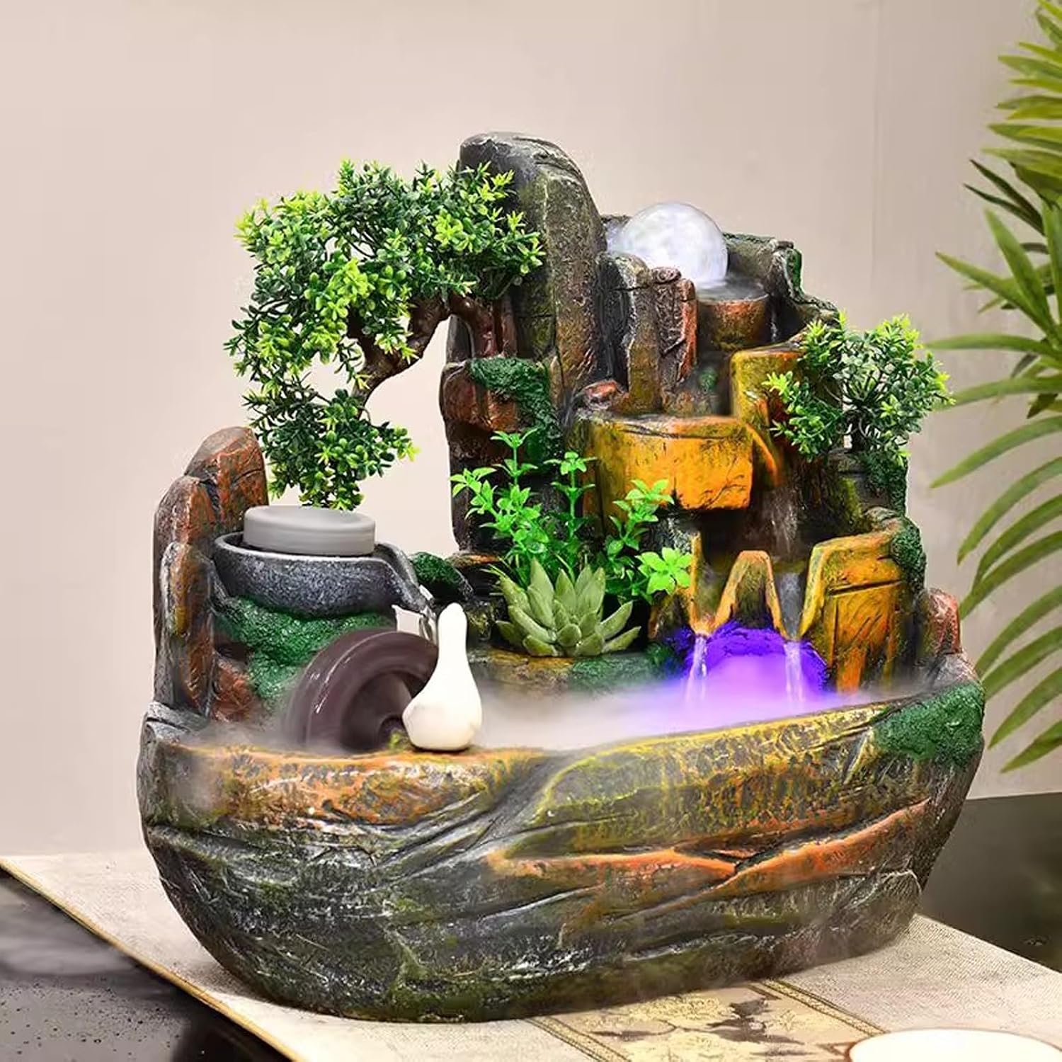 Tabletop Fountain Living Room Fish Tank, Home Rockery, Fountain, and Water Dispenser Decoration, Zhaocai Landscape, Office Desktop Decoration Desktop Fountain (Size : M)