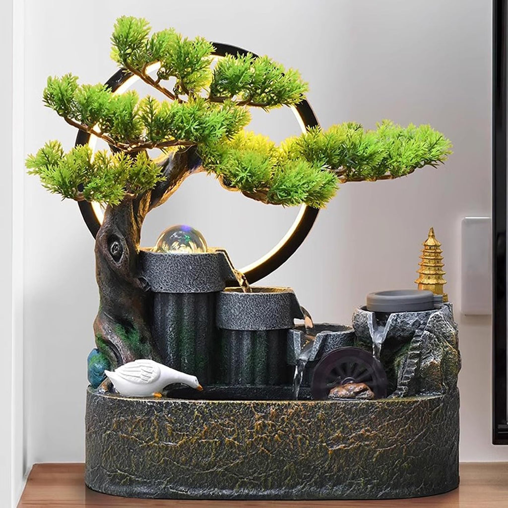 Tabletop Fountain Rockery, Flowing Water Bonsai Circular Mountain Fountain Indoor Entrance Living Room Desktop Feng Shui Wheel Decorations Desktop Fountain Decorations Desktop Fountain ( Size : L )