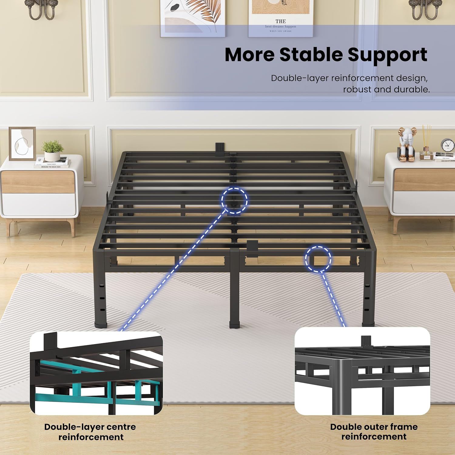 NKZ Twin XL Size Bed Frame 18 Inch, Metal Bed Frame & Box Spring 2 in 1 Platform with Round Corner Legs, 4000Lbs Heavy Duty Tall Metal Frame, Headboard Hole, Noise-Free, Easy Assembly