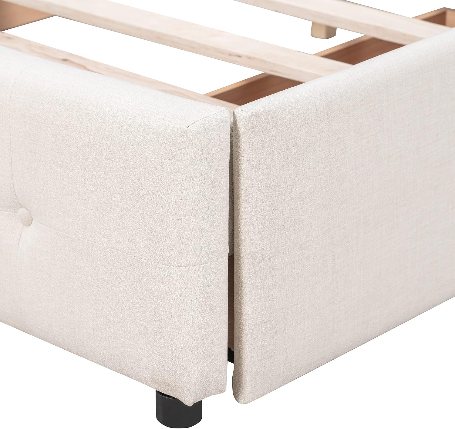 Merax Queen Size Beige Linen Fabric Upholstered Platform Bed with 4 Storage Drawers and Classic Headboard, No Box Spring Needed