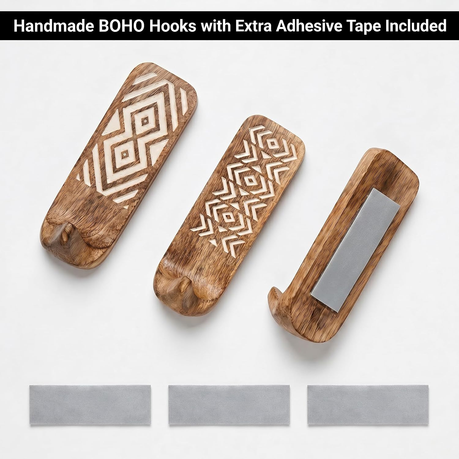 Indian Shelf 150 Pieces Bulk Wood Adhesive Wall Hooks – Wholesale Boho Peel and Stick Hooks for Keys, Hats, Towels, Entryway Decor, Self Adhesive Wall Mounted Hooks for Home Organization