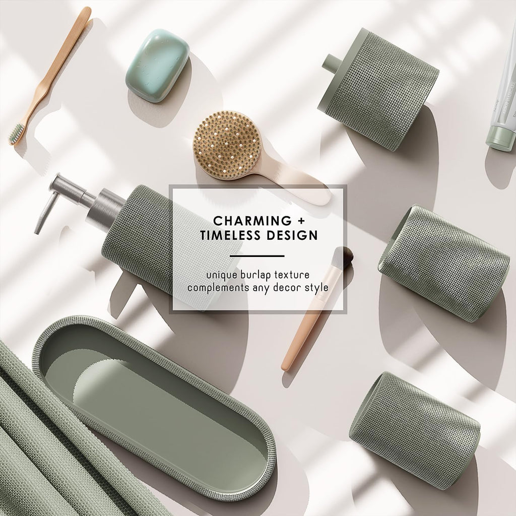 Hearth & Harbor Sage Green Bathroom Set - Bathroom Sets with Shower Curtain and Rugs, 21PC Bathroom Accessory Set, Shower Curtain Set with Soap Dispenser & Toothbrush Holder