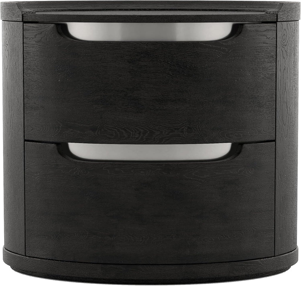 Furniture of America Teada Modern Wood 5-Piece Bedroom Set with Padded Curved Headboard, Oval Nightstand, Felt-Lined Top and UV-Stained Lower Drawers, Box Spring Needed, Queen, Black