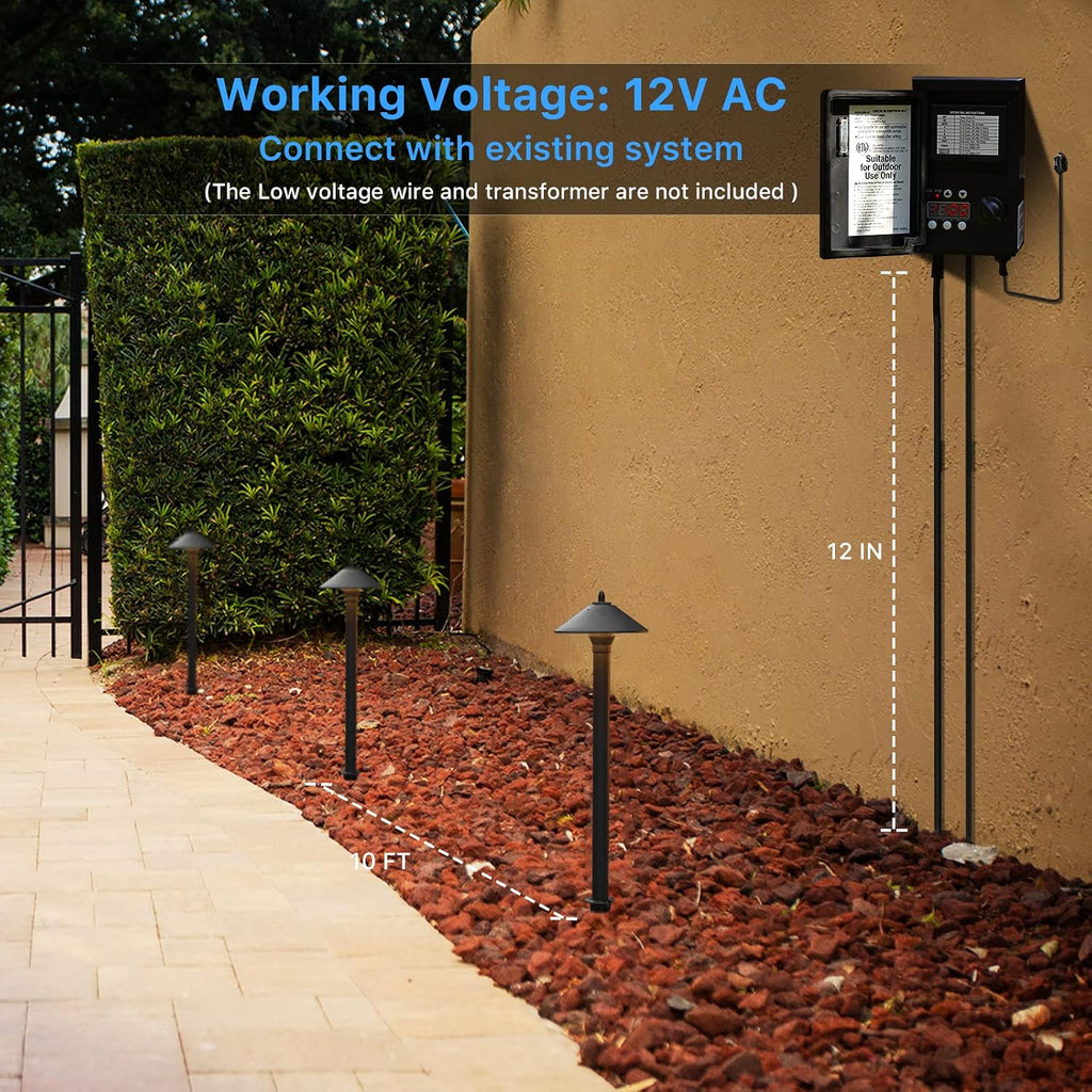 GOODSMANN Landscape Lighting Outdoor Low Voltage Landscape Lighting Kits 8PK Pathway Lights Wired 1.2W 40 Lumen 2700K Metal 12V AC Brown Electric Sidewalk Walkway Lights with Cable Connectors