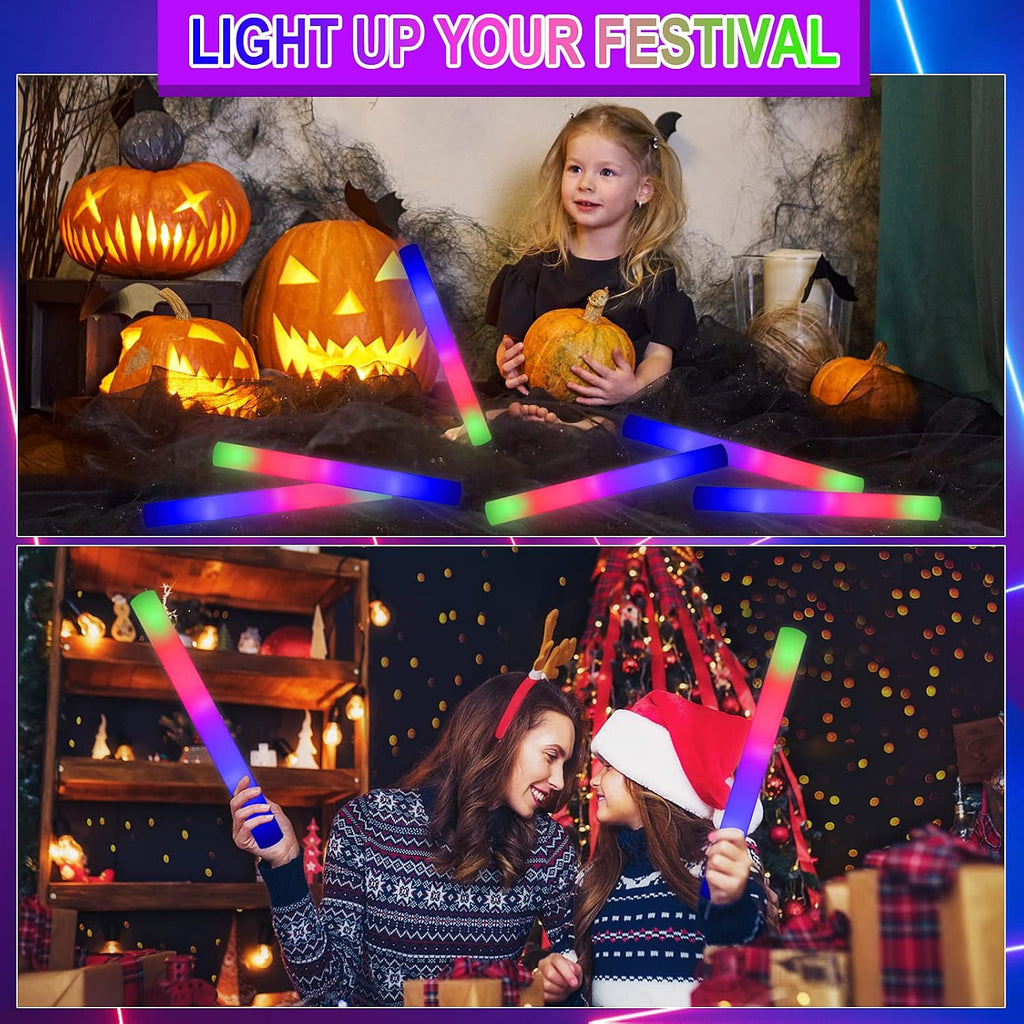 Taotuo Glow Sticks Bulk, 200 Pack Foam Sticks Glow in The Dark Party Supplies 3 Flashing Modes Lighting up Foam Sticks for Wedding, Party, Concerts, Birthday,Christmas