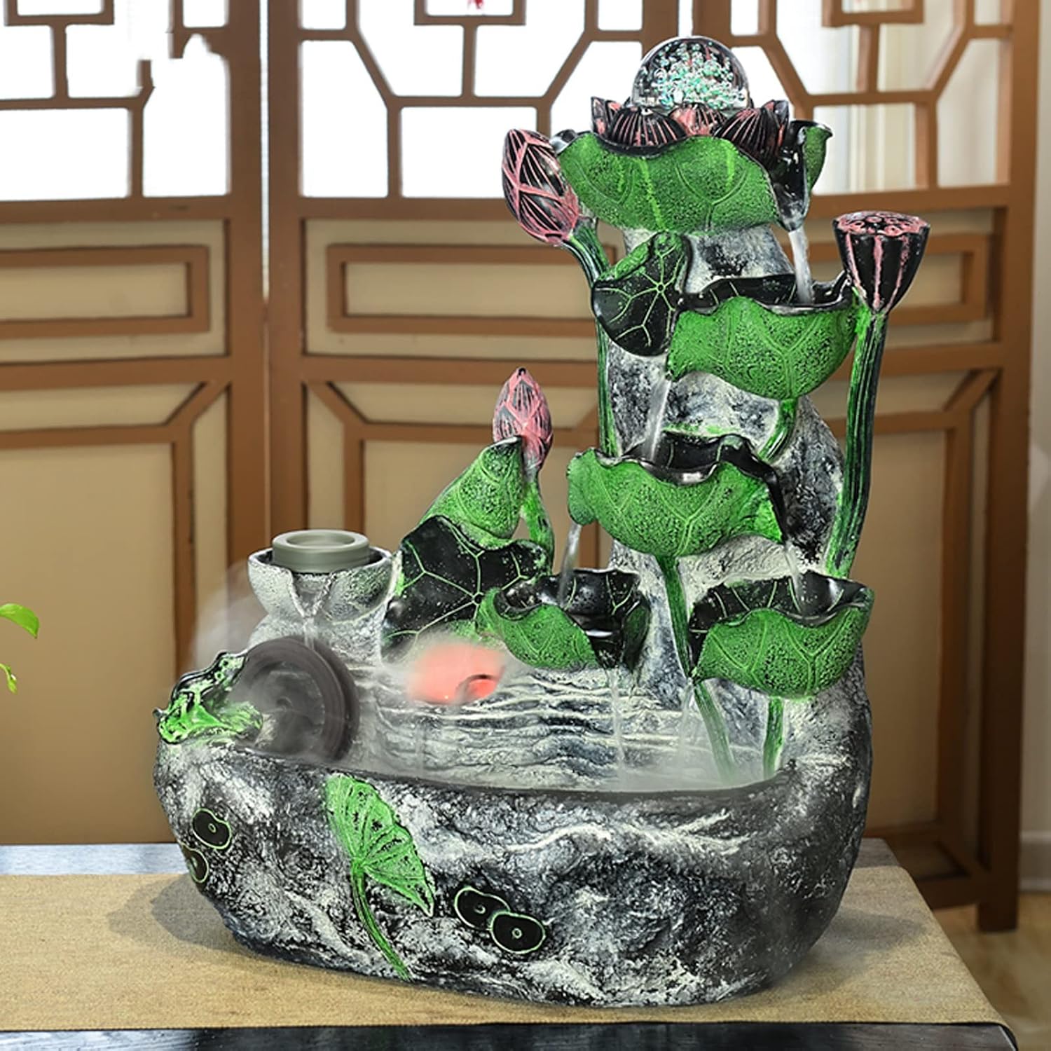 Desktop Fountain Indoor Fountain Tabletop Waterfall Fountains Relaxation Water Feature Feng Shui Zen Meditation Desktop with Rotatable Ball and Pump for Home Office Spaces Decor(Large)