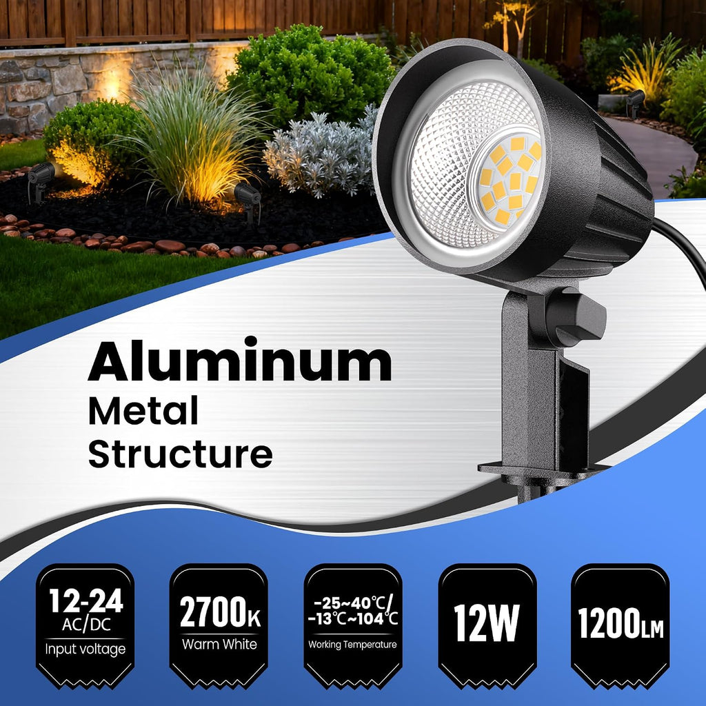 All-in-One Low Voltage Landscape Lighting Kit, 12W LED Landscape Spot Lights with 150W Transformer 100FT Wire, 2700K Waterproof Outdoor Landscape Lighting for Yard Garden Pathway (12 Pack)