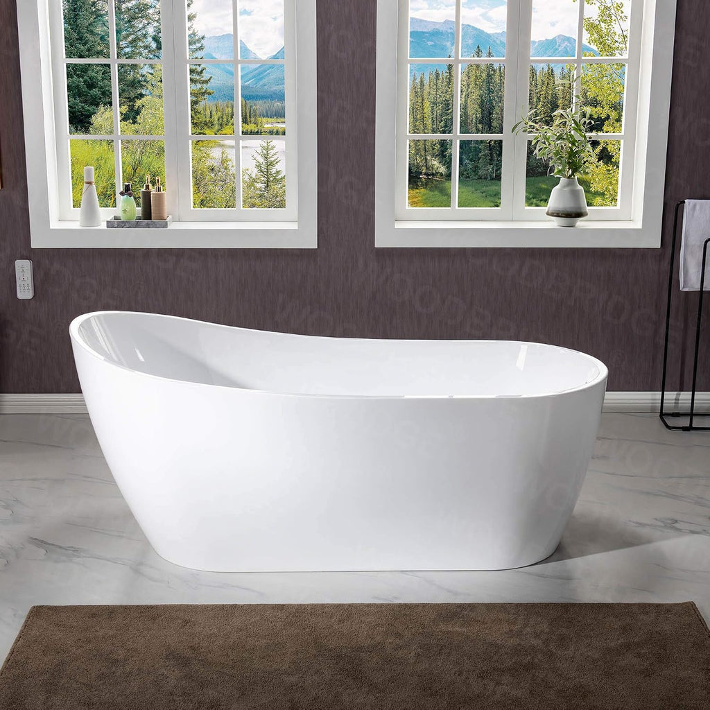 WOODBRIDGE 67' Acrylic Freestanding Bathtub Contemporary Soaking White Tub with Oil Rubbed Bronze Overflow and Drain,BTA1508-ORB