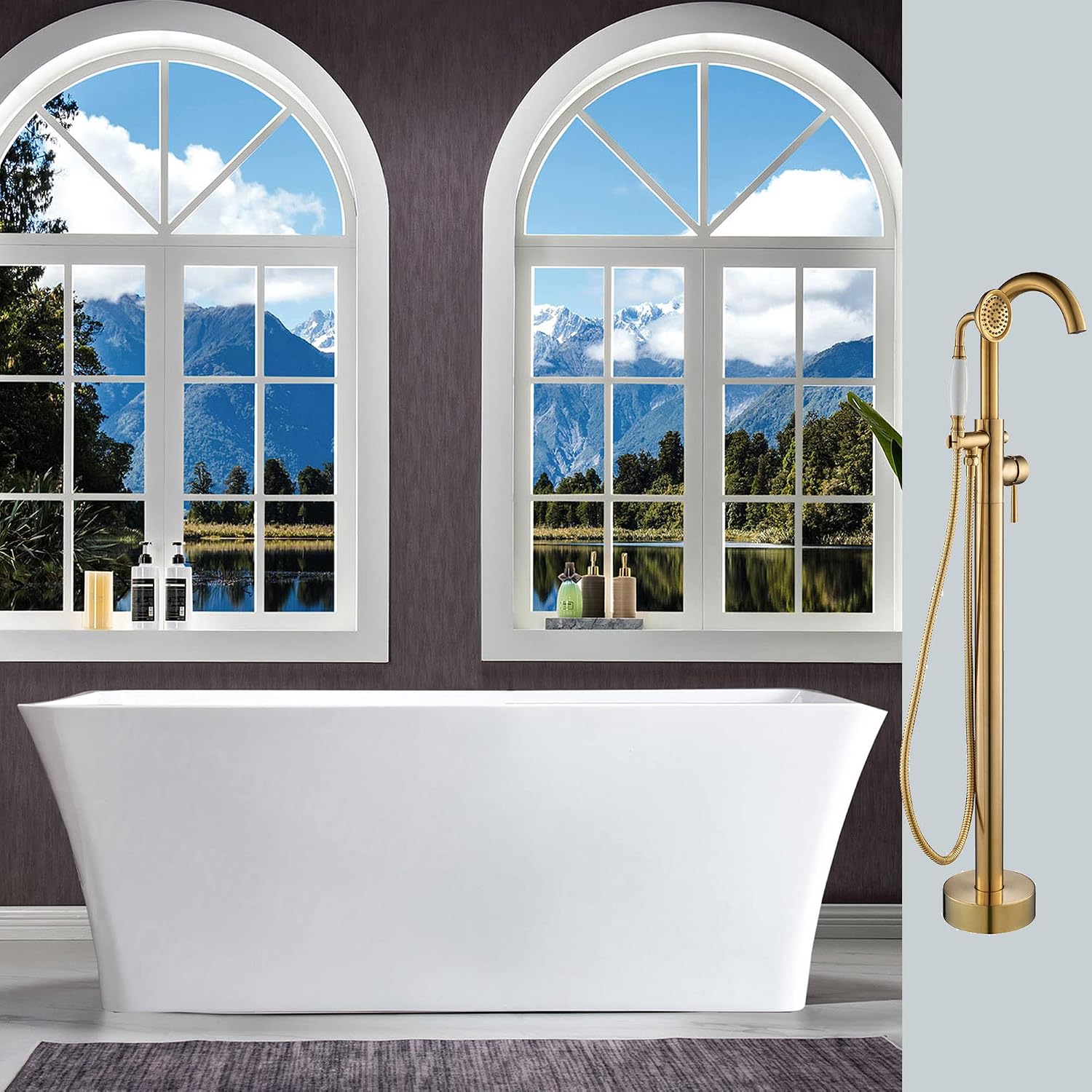 WOODBRIDGE BTS1609-BG-Drain &O+ F0007BGVT Bathtub&Faucet, Brushed Gold