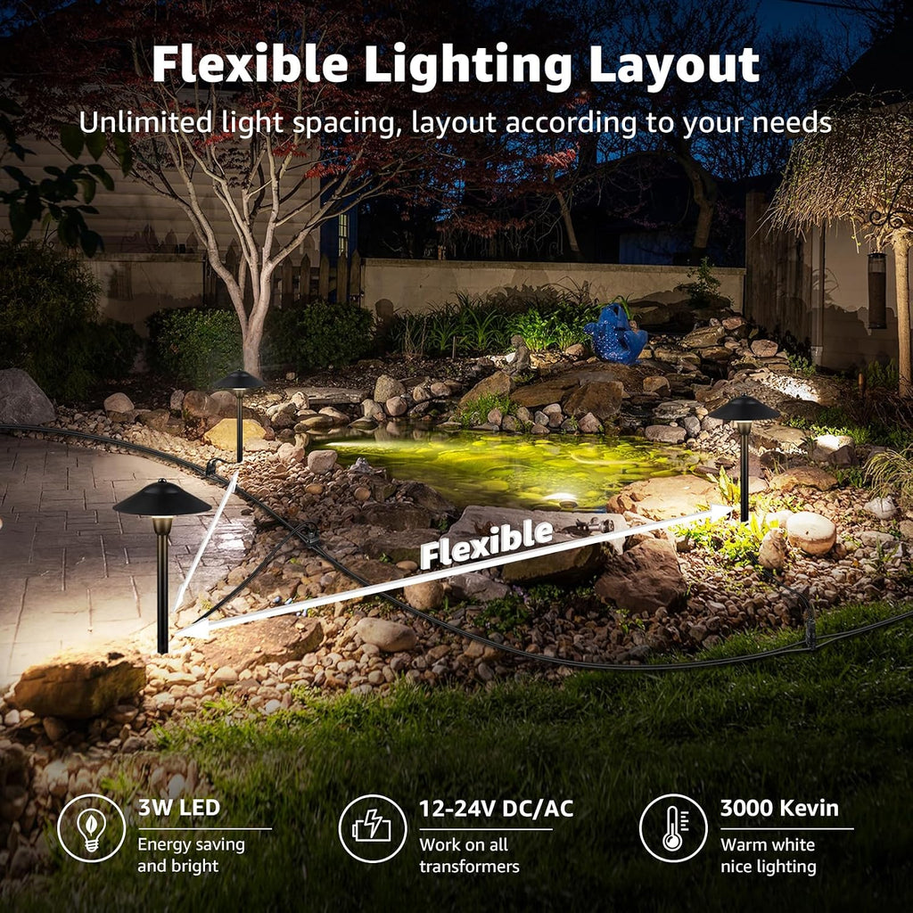 SUNVIE All-in-One LED Pathway Lighting Kit, 8-Pack Low Voltage Landscape Lights with Transformer and 100FT 16/2 AWG Wire, 3000K Waterproof Landscape Lighting with Connectors for Walkway Garden Yard