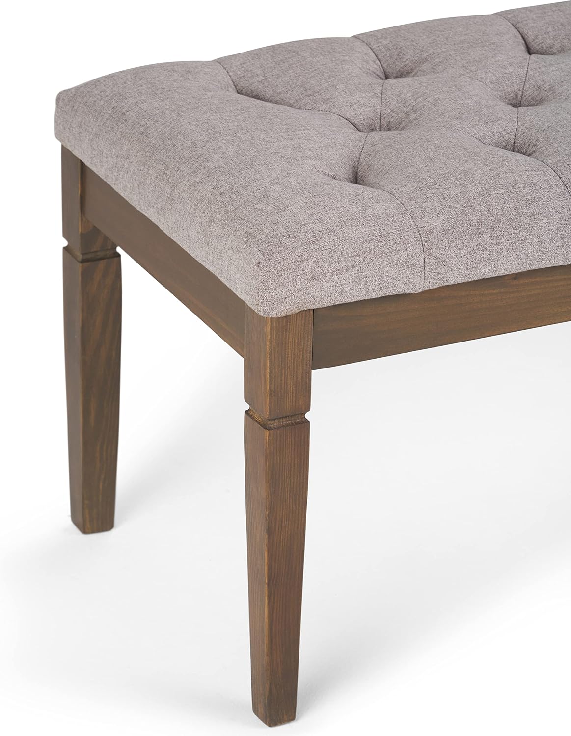 SIMPLIHOME Waverly Tufted Ottoman Bench - 48 inch Wide Upholstered Linen Look Fabric Rectangle Footstool Ottoman in Cloud Grey, Traditional Bench for Bedroom, Entryway or Living Room with Carved Legs